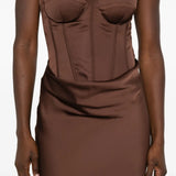 Brown corset panelled maxi dress with strapless neckline — Rotate Birger Christensen | Endless UAE