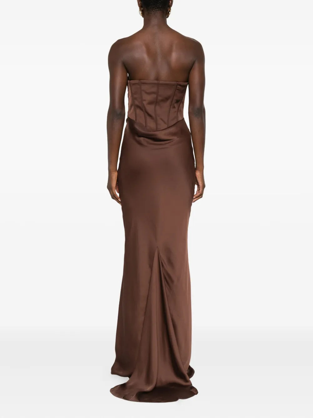 Brown corset panelled maxi dress with strapless neckline — Rotate Birger Christensen | Endless UAE