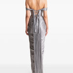Silver pleated off-shoulder gown with high slit — Maria Lucia Hohan | Endless UAE