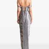 Silver pleated off-shoulder gown with high slit — Maria Lucia Hohan | Endless UAE