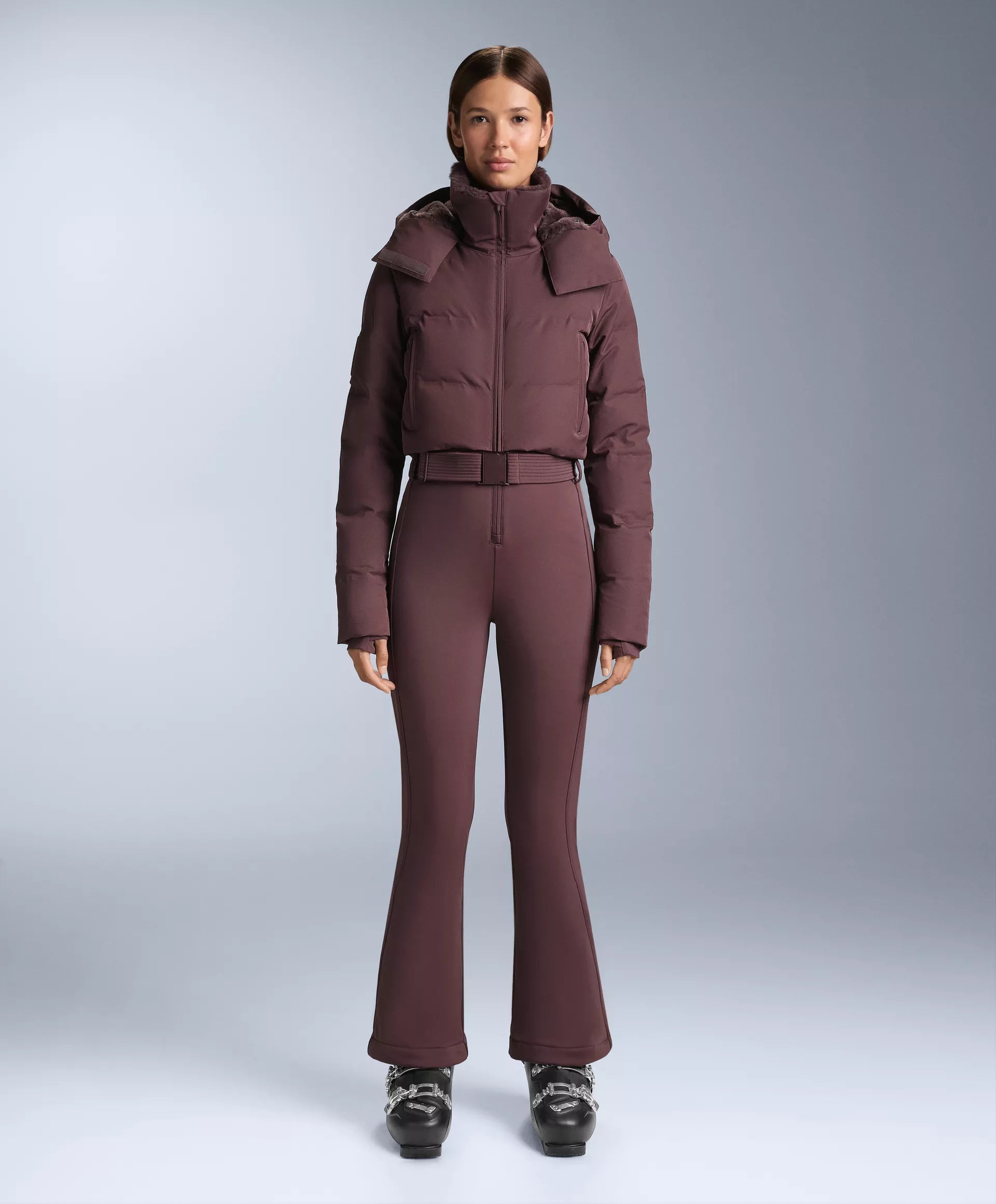 Minardi Piume burgundy ski suit with puffer jacket and flared pants — Oysho | Endless UAE