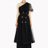 One Shoulder Tulle Trench Dress