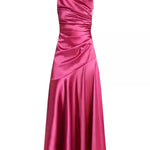 Woman wearing pink draped sleeveless maxi dress with high neckline and ruched detailing — Vasiliki | Endless UAE