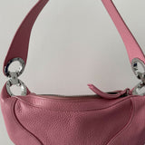 Pink leather mini shoulder bag with dual handles displayed against neutral background — By Far | Endless UAE