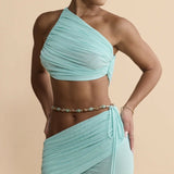 Aliah Co-ord Set in mint wrap crop top and maxi skirt with beaded details — Endless | Endless UAE