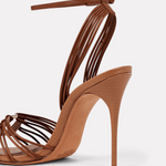 Brown leather strappy high heel sandal with ankle tie detail and stiletto heel — Alexandre Birman | Endless UAE