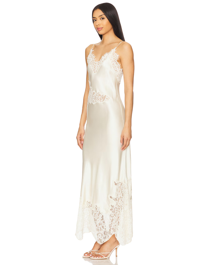 Ivory lace midi dress with V-neckline and asymmetrical hem — House of Harlow 1960 | Endless UAE