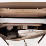 Brown leather structured handbag with gold hardware and pink shoulder strap — Endless | Endless UAE