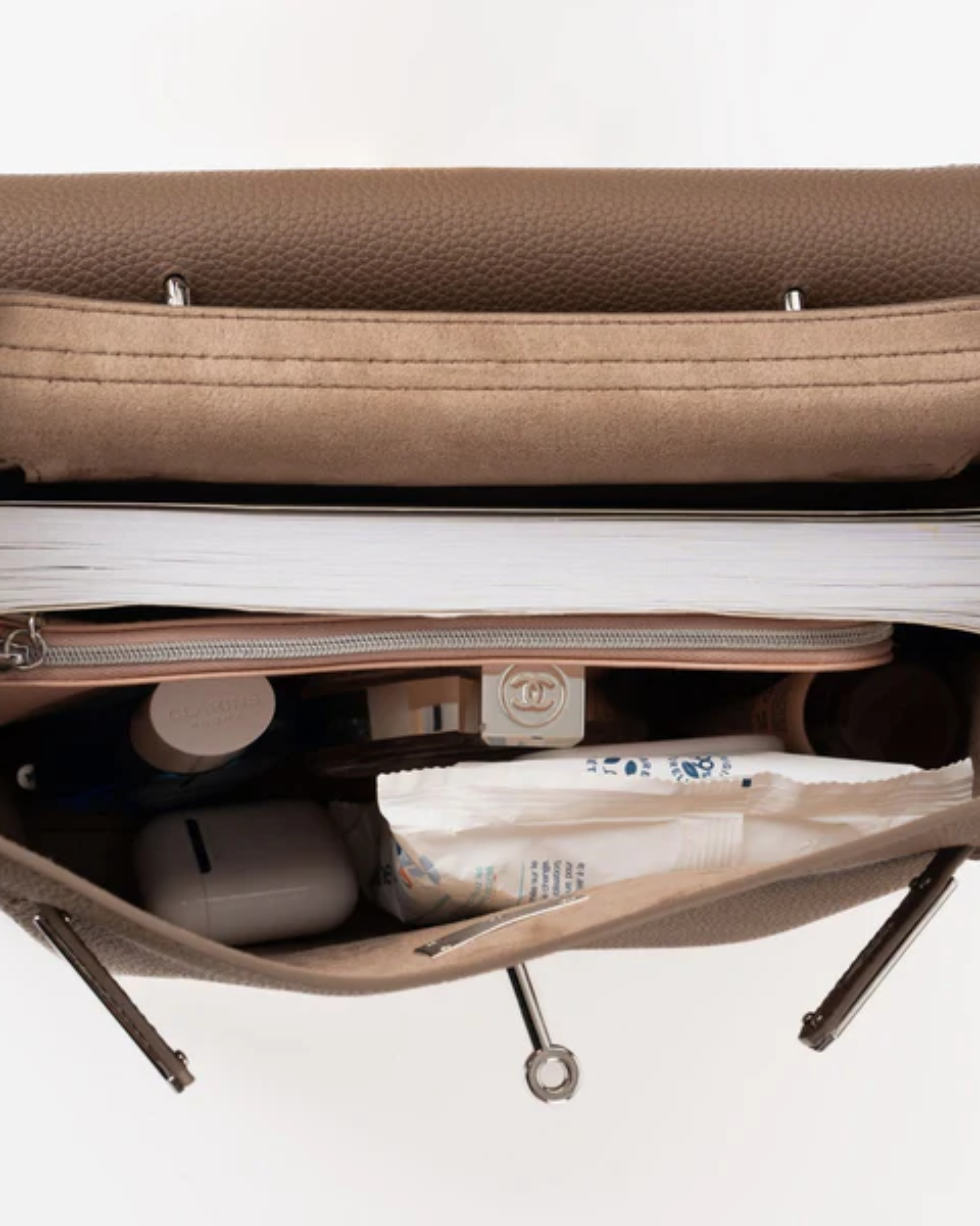 Brown leather structured handbag with gold hardware and pink shoulder strap — Endless | Endless UAE