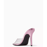 Pink metallic leather mule sandal with clear PVC upper and high heel — Nass | Endless UAE
