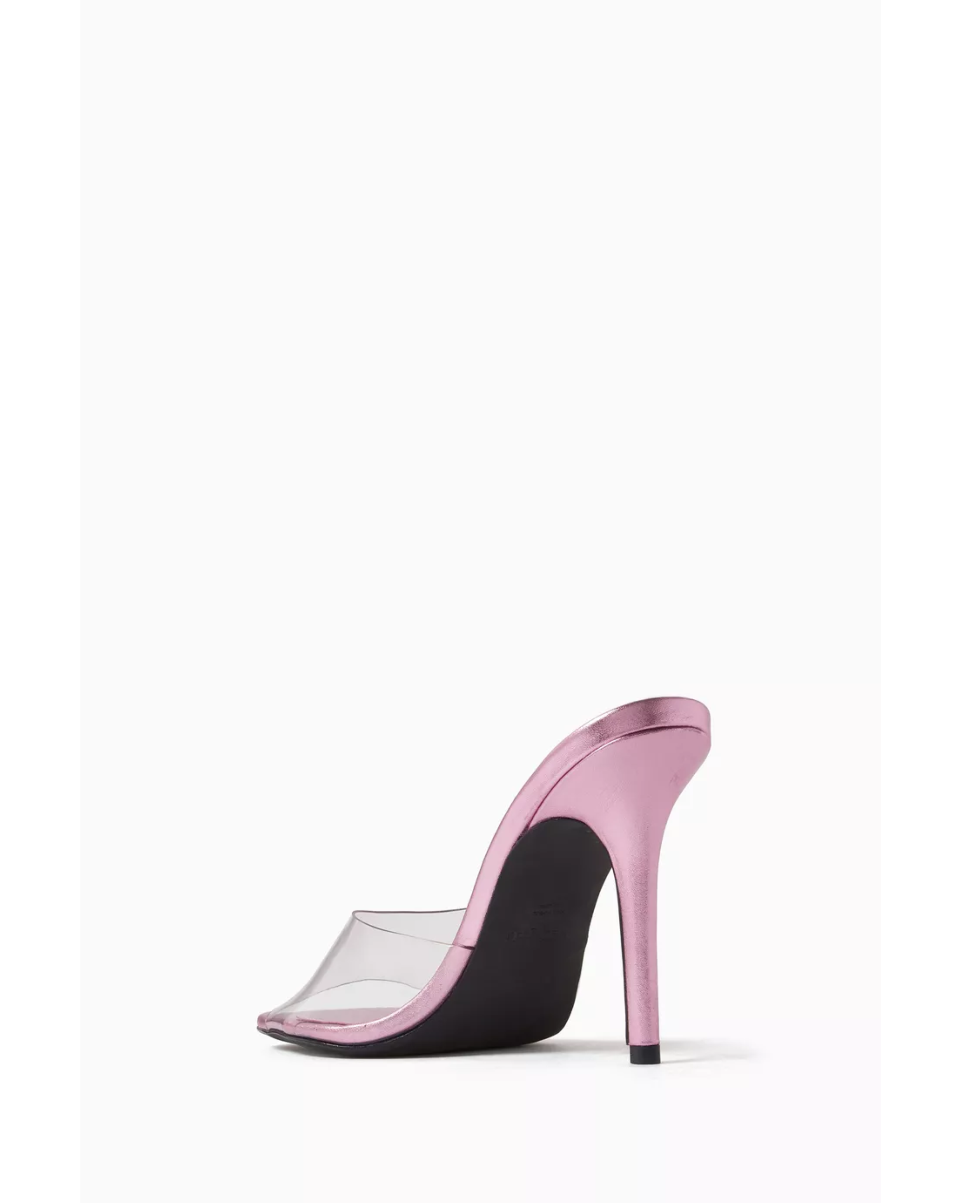 Pink metallic leather mule sandal with clear PVC upper and high heel — Nass | Endless UAE