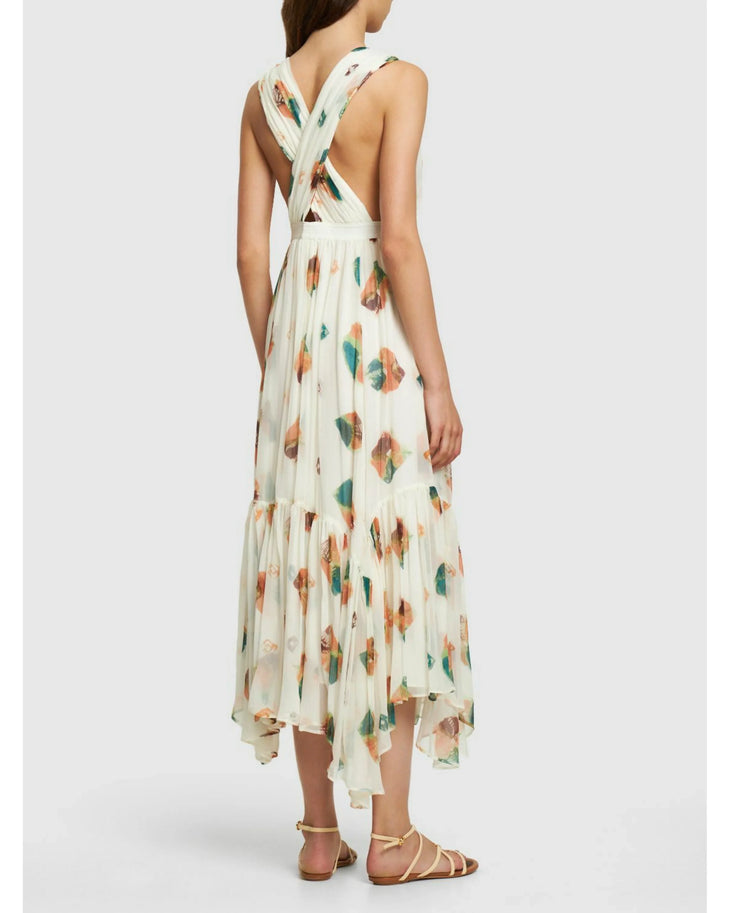 Sarai Printed Silk Midi Dress in cream with multicolor leaf print — Ulla Johnson | Endless UAE