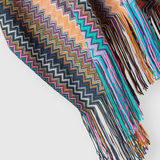 Wool-blend Zigzag Poncho with Fringes