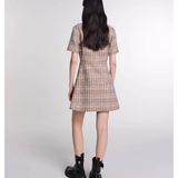 V-neck Button-down Checked Cotton-blend Mini Dress