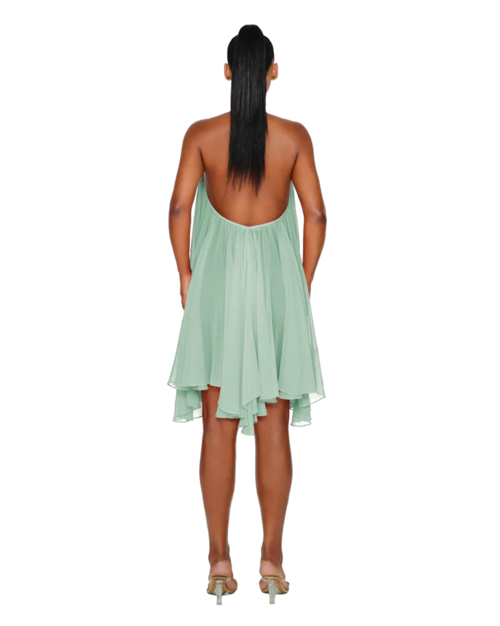Halter neck flowy mint green dress with asymmetrical hemline — Coucoo | Endless UAE