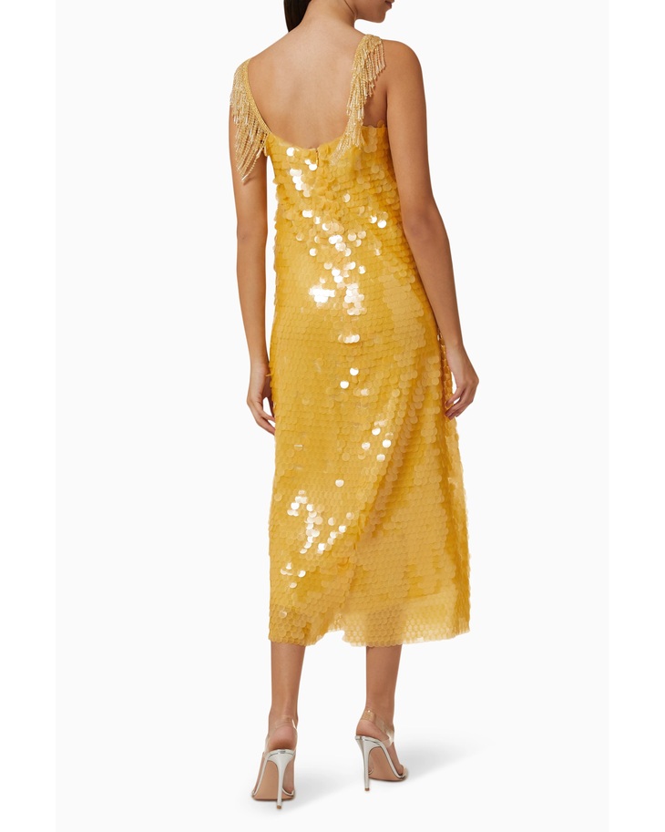 Gold sequin midi dress with beaded straps and scoop neckline — Alexis | Endless UAE