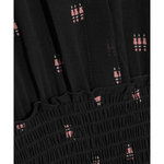 Black silk georgette maxi dress with pink geometric print details and smocked waistband — Maje | Endless UAE