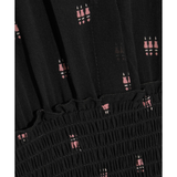 Black silk georgette maxi dress with pink geometric print details and smocked waistband — Maje | Endless UAE