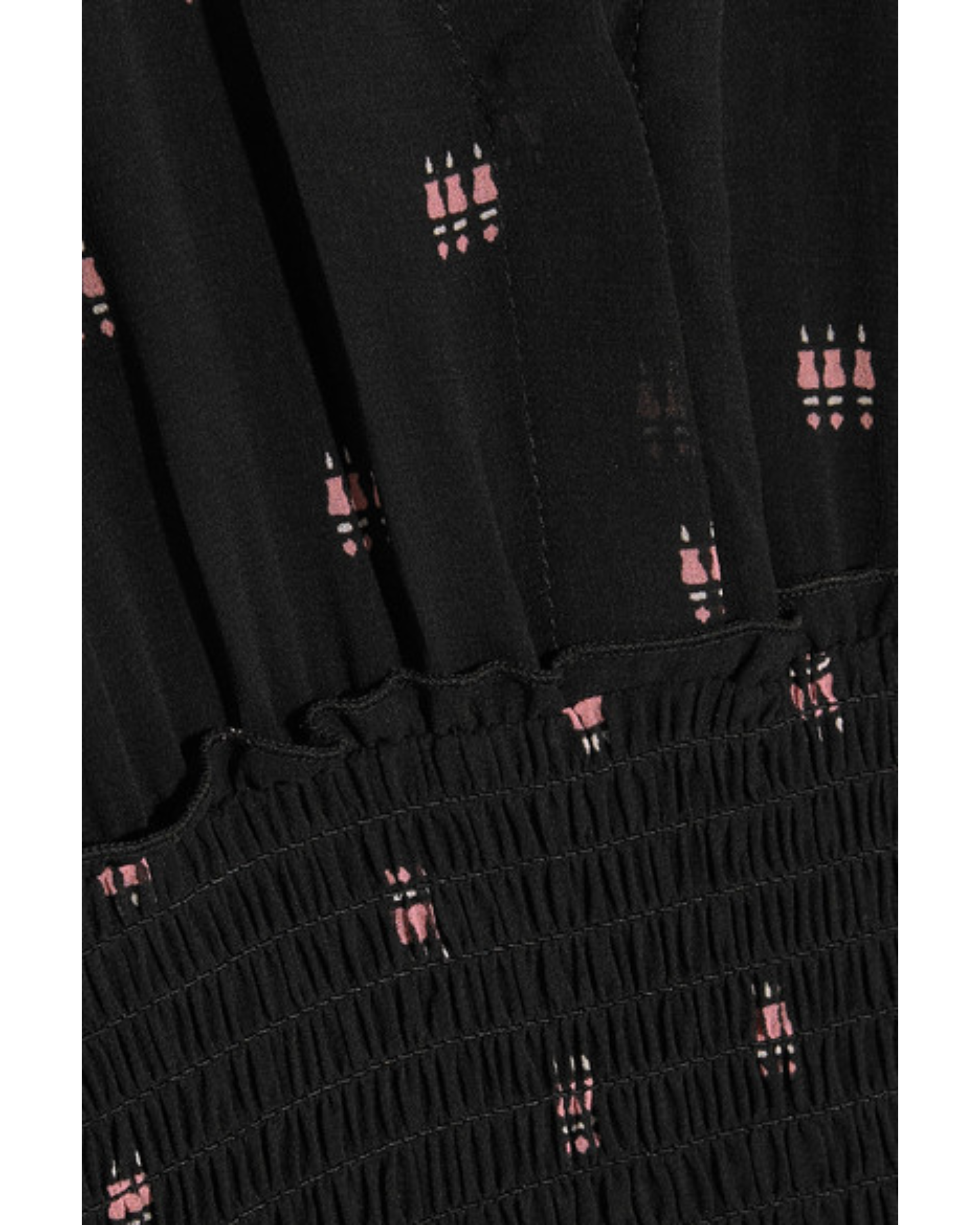 Black silk georgette maxi dress with pink geometric print details and smocked waistband — Maje | Endless UAE