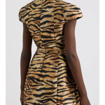 Tiger-striped structured mini dress with puff sleeves and ruched detail — De La Vali | Endless UAE