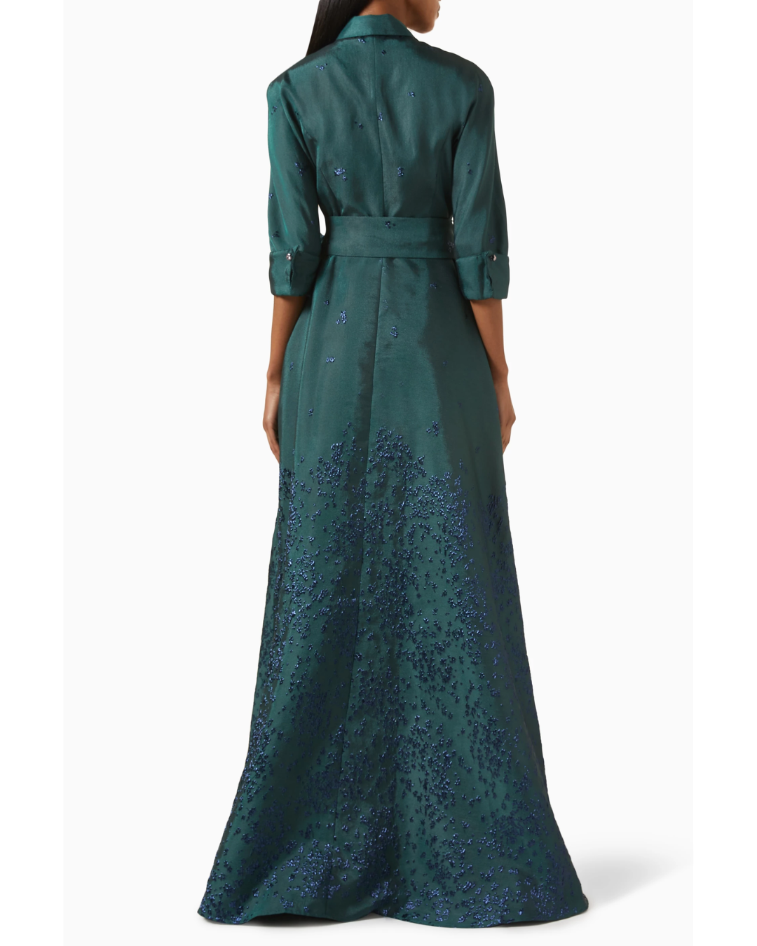 Emerald green belted shirt dress with floral embellishment detail — Teri Jon | Endless UAE