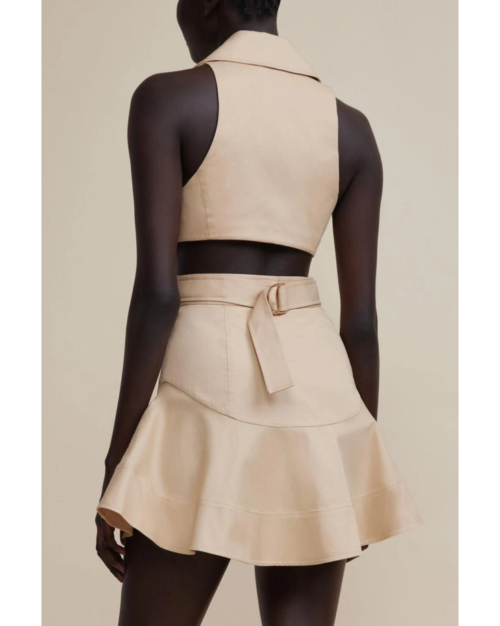 Cream sleeveless blazer dress with double-breasted buttons and flared skirt — Acler | Endless UAE