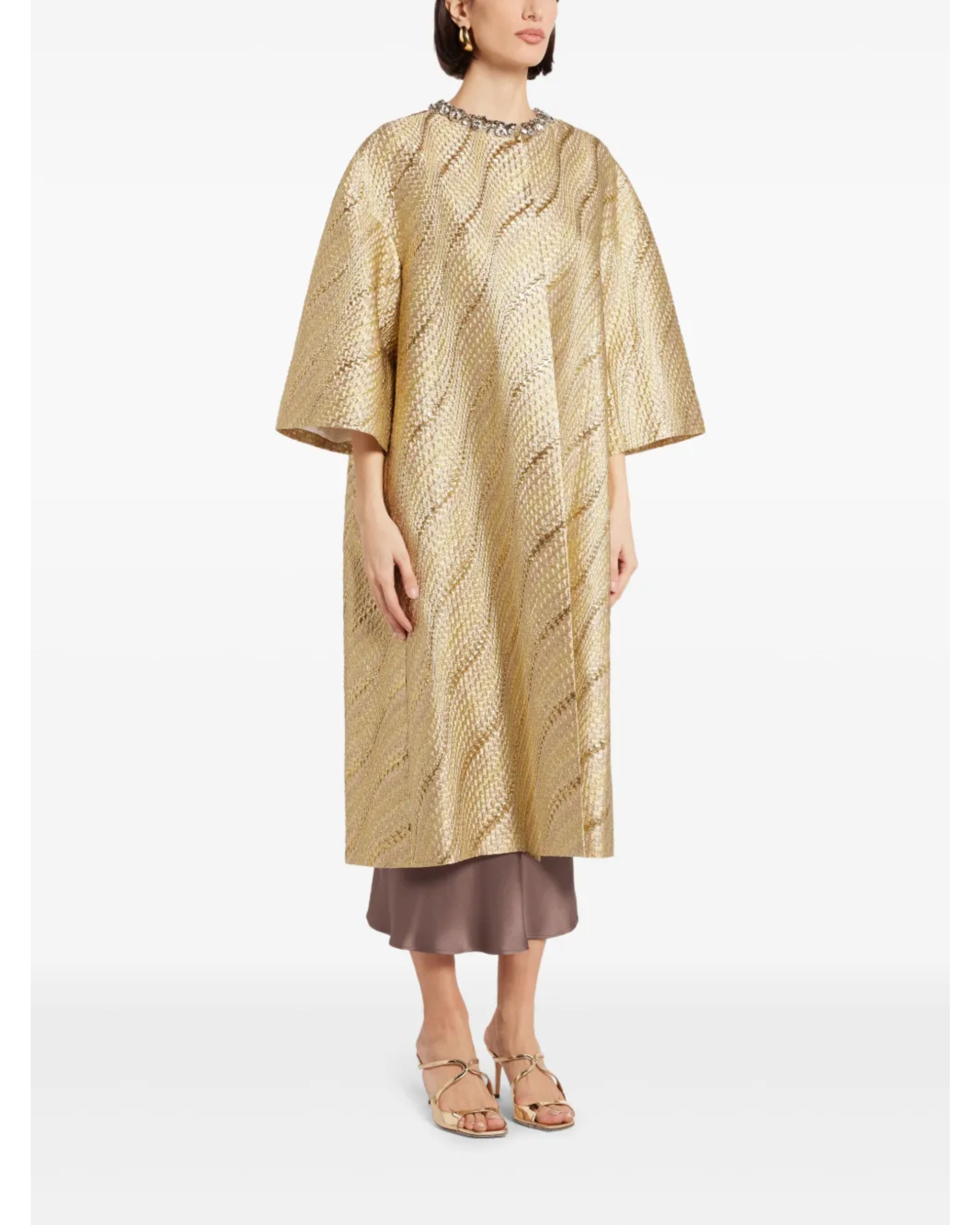Crystal-Embellished Metallic Gold Coat — Dice Kayek | Endless UAE