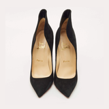 Black suede pointed-toe pumps with cream insoles and tan leather interior — Endless | Endless UAE