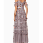 Vintage-Lavender Celeste Embellished Gown with tiered ruffles and floral beading — Needle & Thread | Endless UAE
