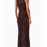 Brown crochet tie dress with open knit design and drawstring closure — Monday Swimwear | Endless UAE