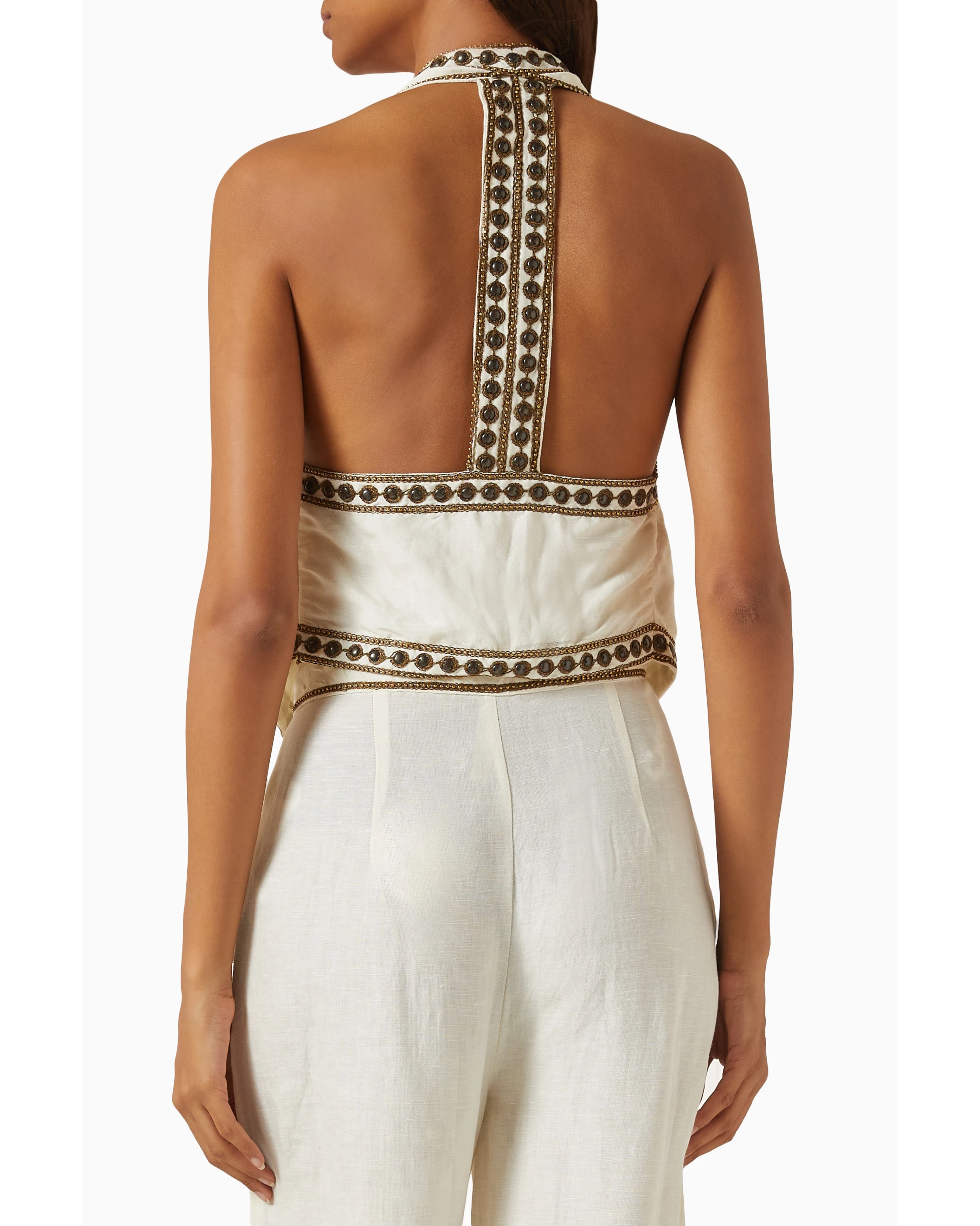 Taylen Embroidered Co-ord Set in cream with gold embroidery — Scarlet Poppies | Endless UAE