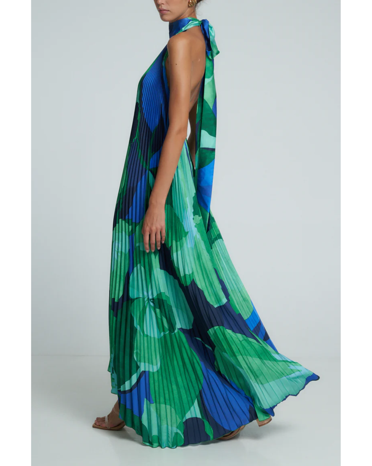 Opera Pleated Gown in green, navy and black with halter neckline — L'IDÉE | Endless UAE