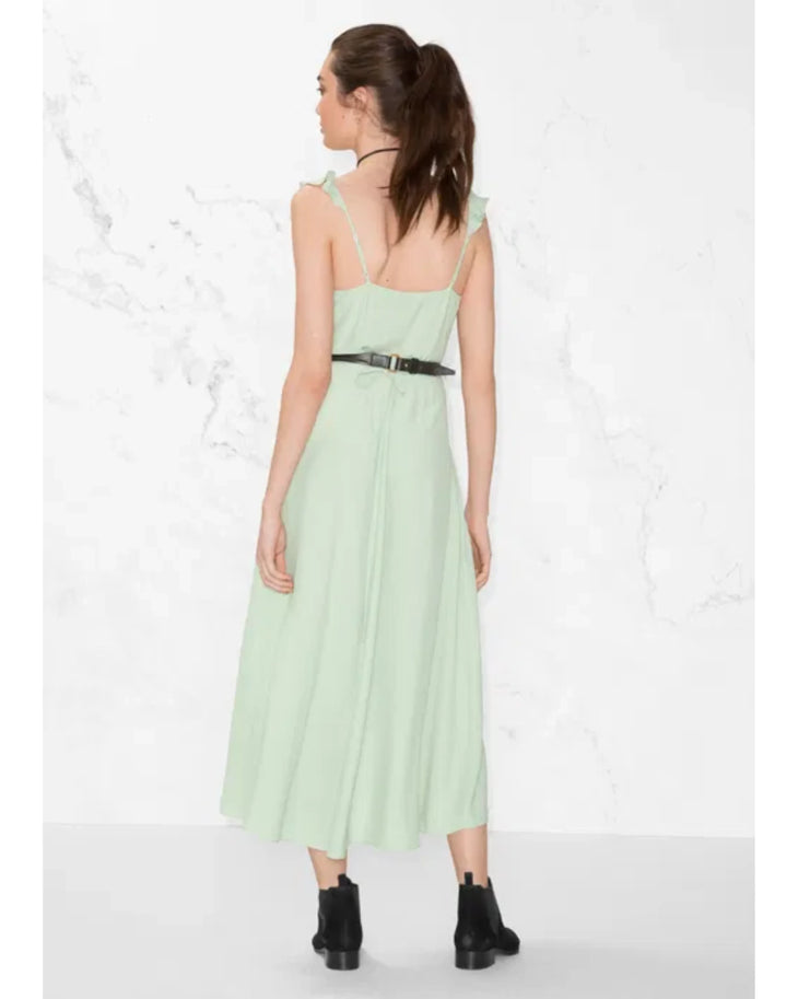 Mint green wrap dress with ruffle straps and decorative belt — & Other Stories | Endless UAE