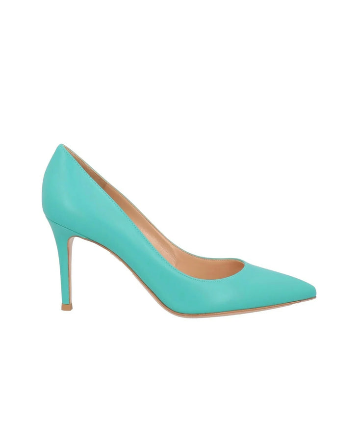 Turquoise pointed-toe pump with slim heel and smooth leather finish — Gianvito Rossi | Endless UAE