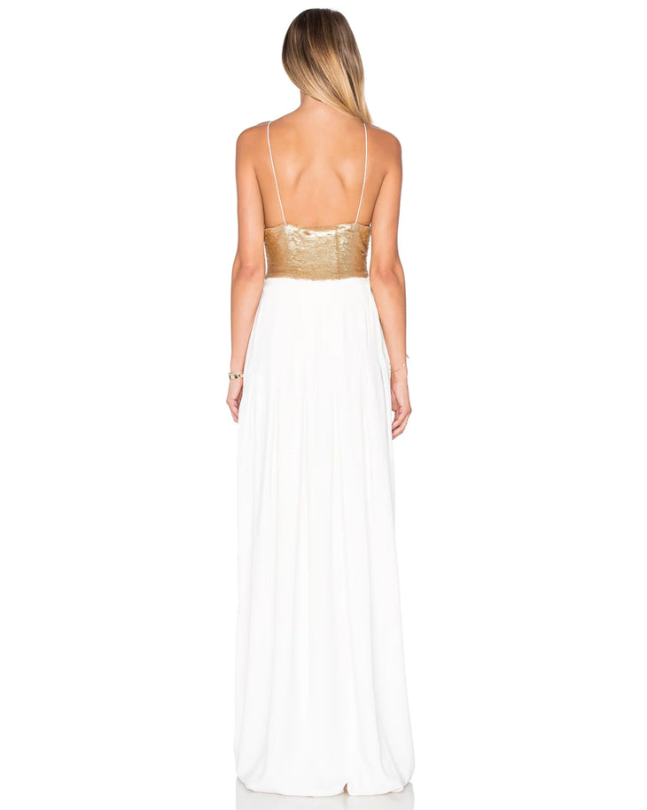 Gold sequin and white chiffon maxi dress with thin straps — Rachel Zoe | Endless UAE