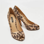 Leopard print canvas peep toe pump with chunky heel — Dolce & Gabbana | Endless UAE