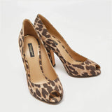 Leopard print canvas peep toe pump with chunky heel — Dolce & Gabbana | Endless UAE