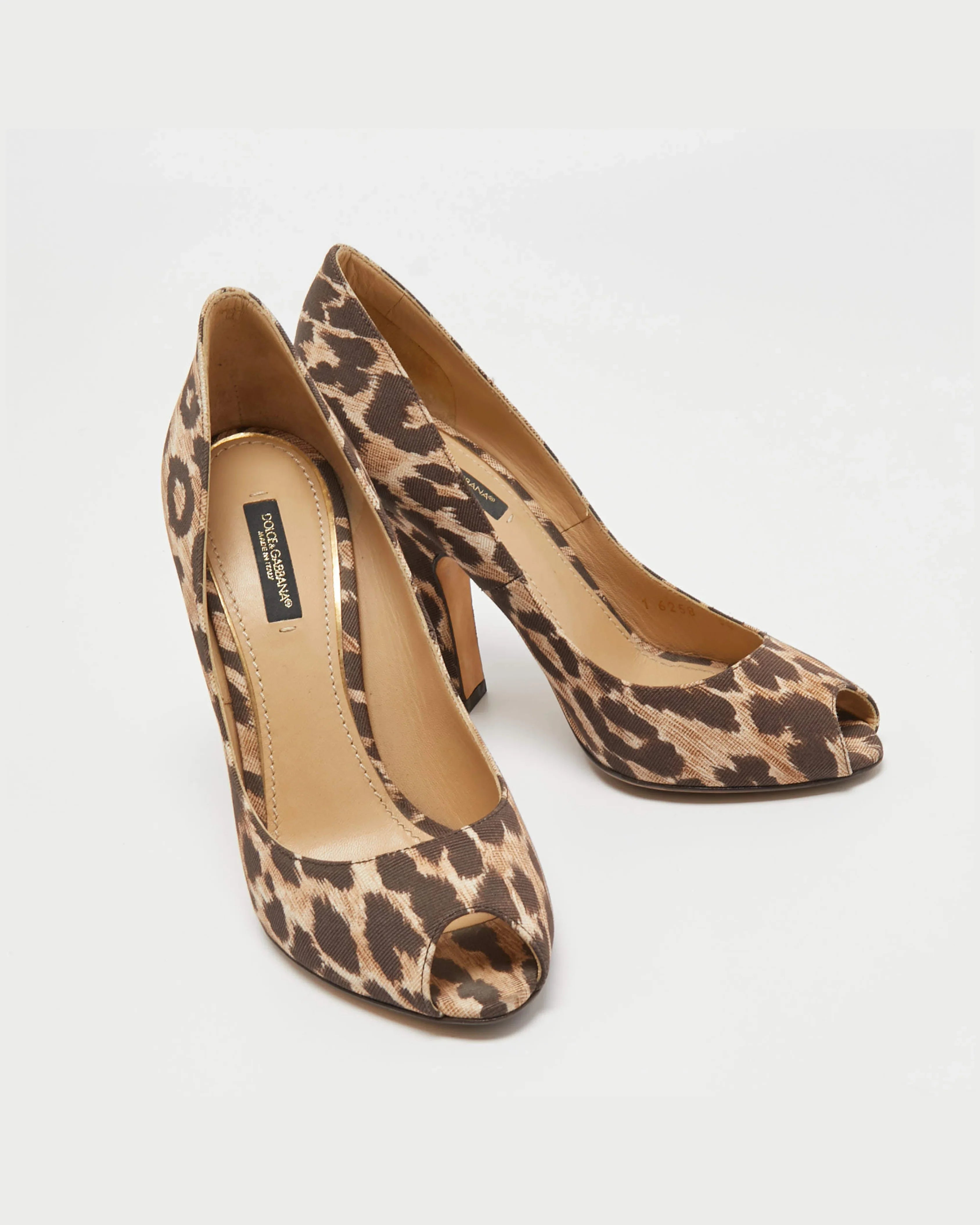 Leopard print canvas peep toe pump with chunky heel — Dolce & Gabbana | Endless UAE