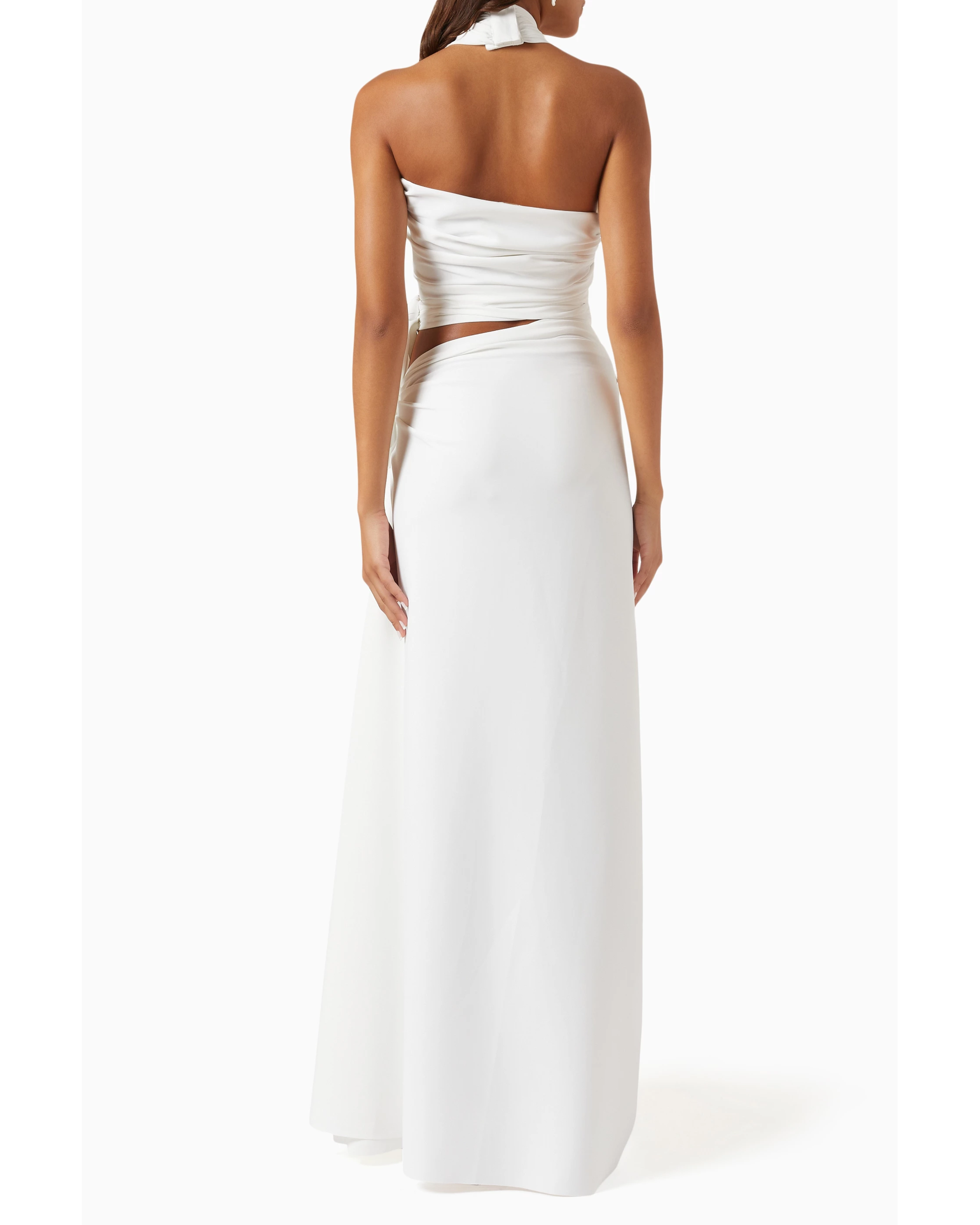 White halter maxi dress with cutout details and side slit — Bronx & Banco | Endless UAE