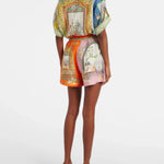 Colorful printed linen co-ord set with ornate architectural motifs — Alemais | Endless UAE