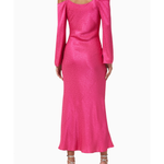 Hot pink jacquard cold shoulder maxi dress with long sleeves and adjustable straps — Never Fully Dressed | Endless UAE