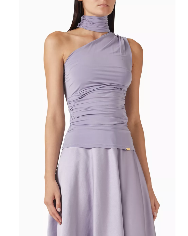Lavender draped high-waisted flared pants with matching tank top — Elisabetta Franchi | Endless UAE