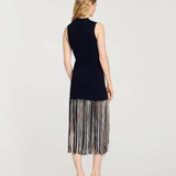 Black sleeveless midi dress with fringe hem detail — Sandro | Endless UAE