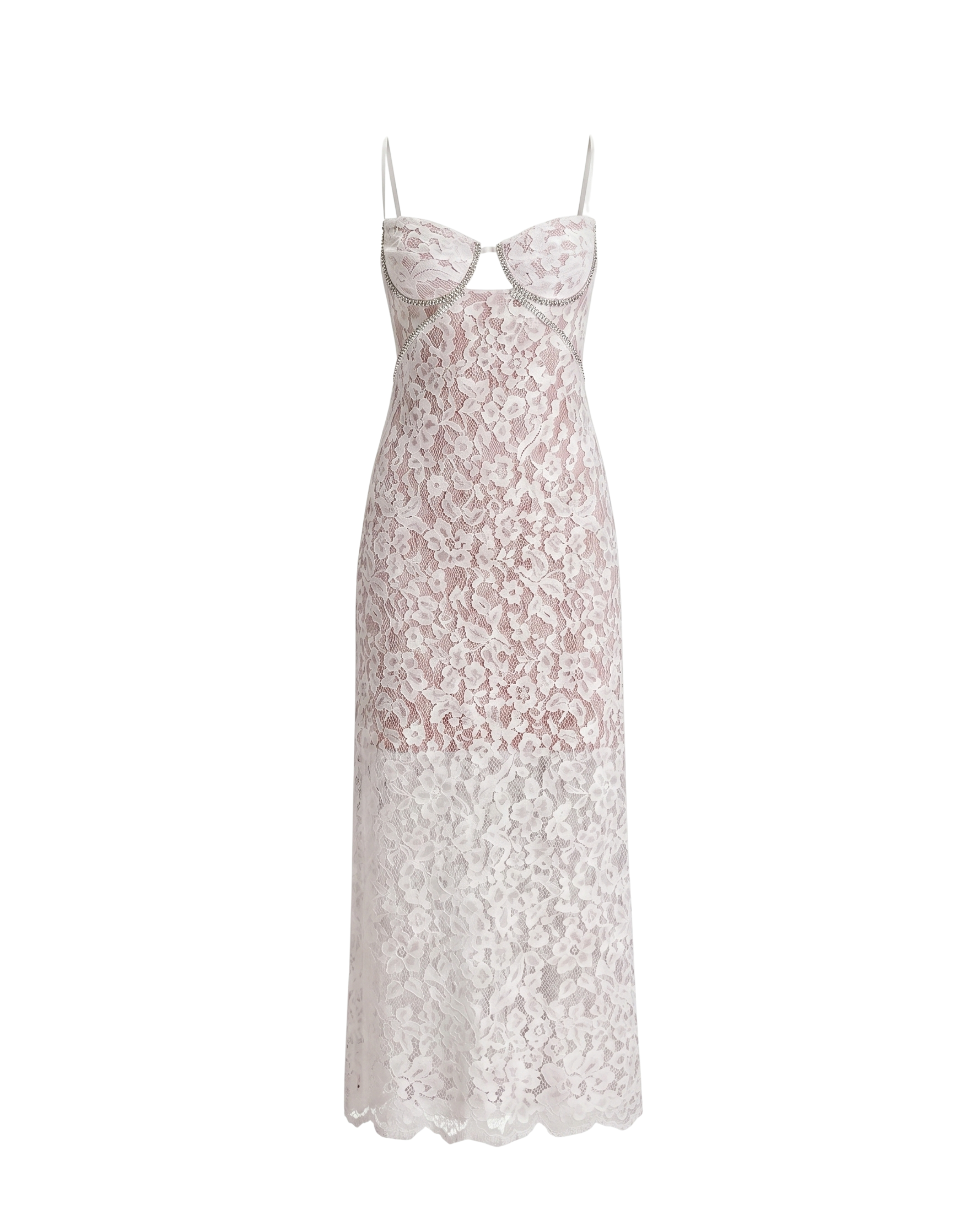 White lace maxi dress with embellished bustier top and cutout detail — Self-Portrait | Endless UAE