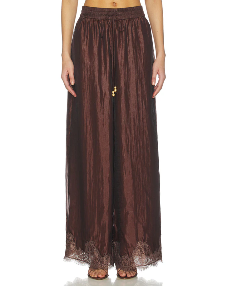 Burgundy Ophelia lace top and pants set with puffed sleeves and pleated details — Aje | Endless UAE