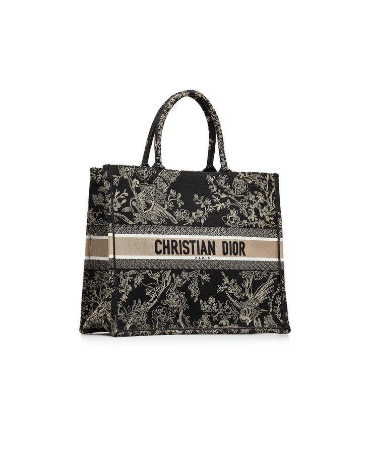 Black embroidered floral Book Tote bag with beige Christian Dior logo band and dual handles — Christian Dior | Endless UAE