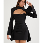 Black draped corset dress with long sleeves and cutout detail — House of CB | Endless UAE