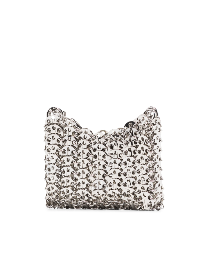 Silver chainmail nano shoulder bag with scalloped edge detail — Rabanne | Endless UAE
