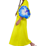 Pansies Sleeves Embroidered Linen Caftan Midi