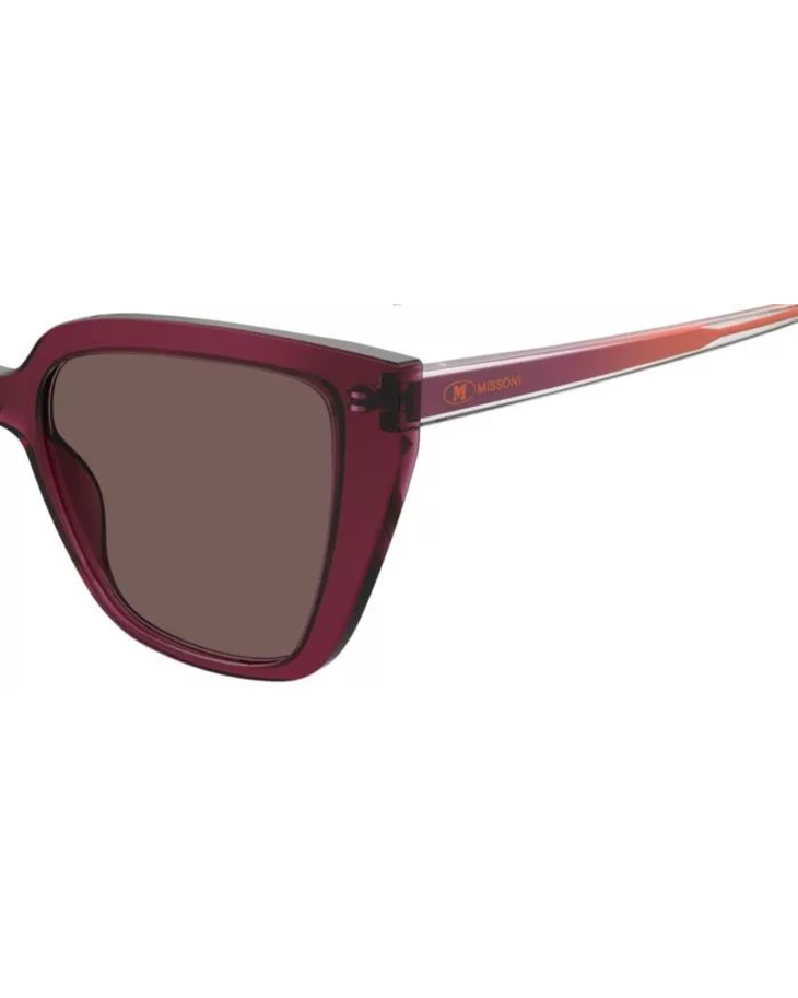 Burgundy translucent cat eye sunglasses with striped temples and dark tinted lenses — Missoni | Endless UAE